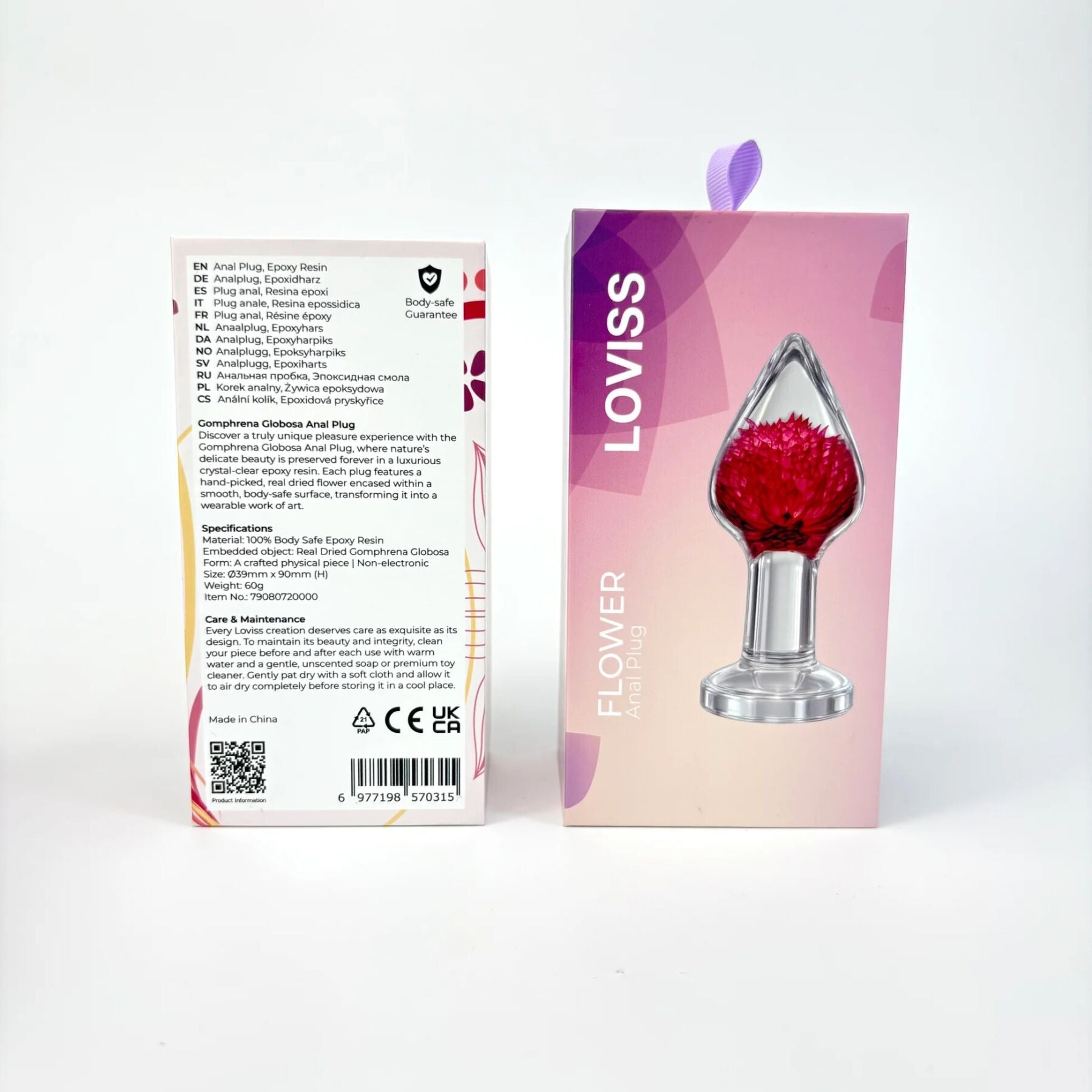 Роскошная анальная пробка Loviss Gomphrena Globosa Anal Plug с настоящим амарантом внутри - превью 12