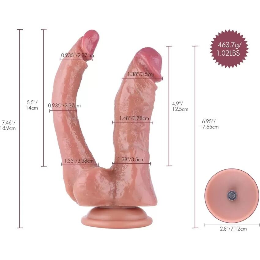 Двойной фаллоимитатор для секс-машин Hismith Double Penetrator, KlicLok и присоска - превью 17