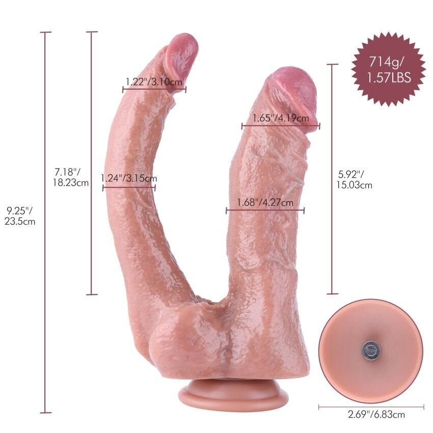 Двойной фаллоимитатор для секс-машин Hismith Double Penetrator, KlicLok и присоска - превью 3