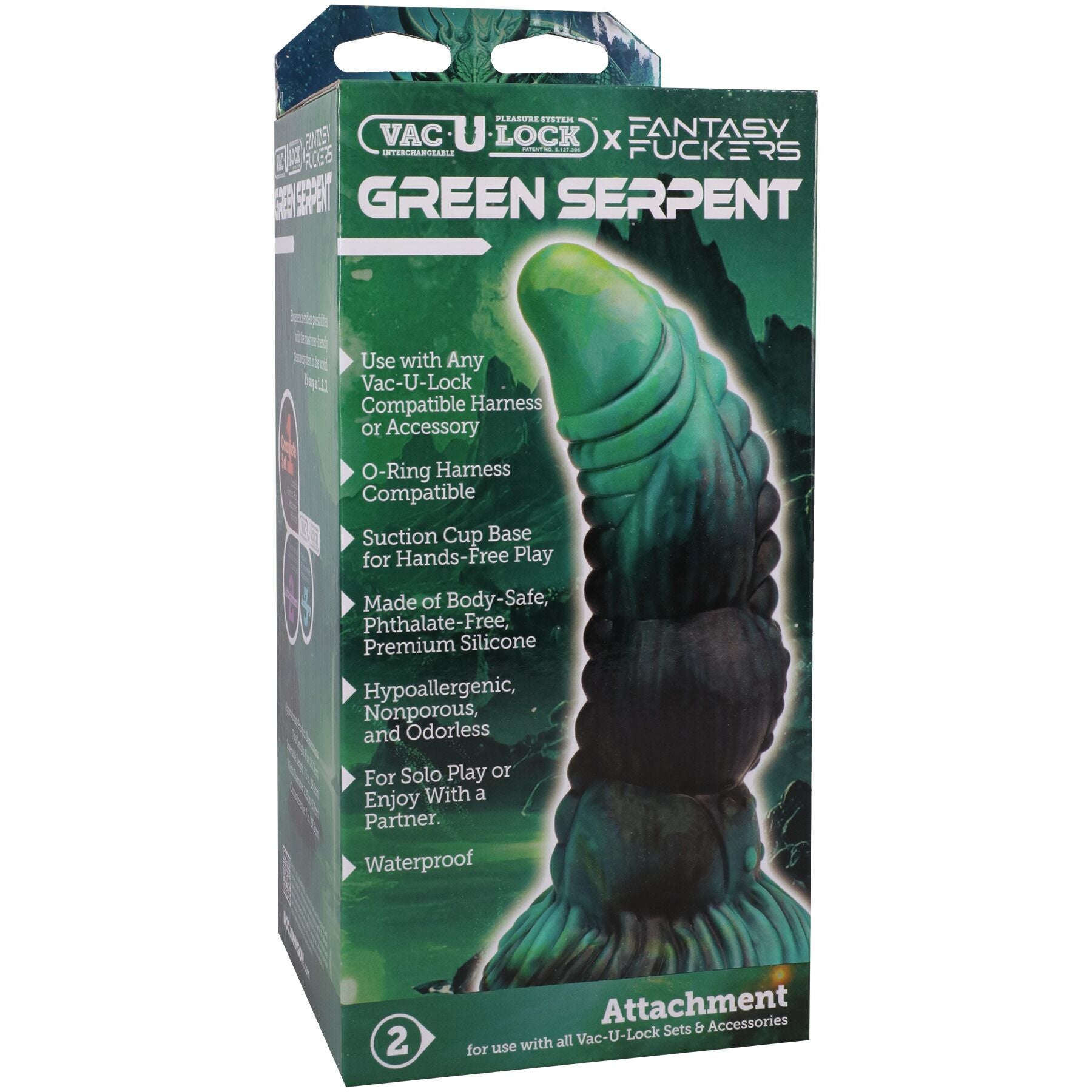 Фэнтезийный фаллоимитатор Doc Johnson Vac-U-Lock x Fantasy Fuckers Green Serpent - превью 5