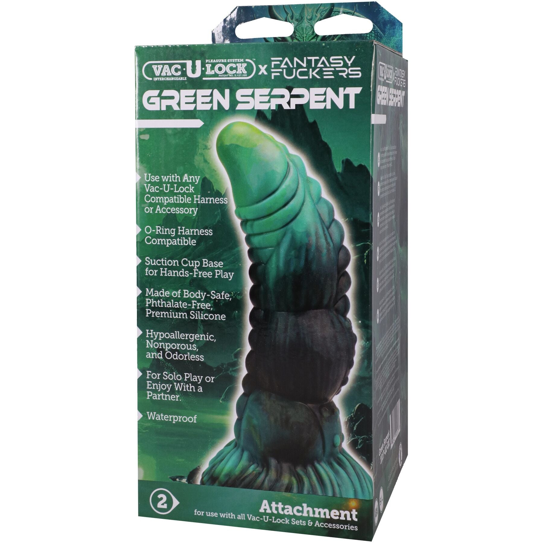 Фэнтезийный фаллоимитатор Doc Johnson Vac-U-Lock x Fantasy Fuckers Green Serpent - превью 6