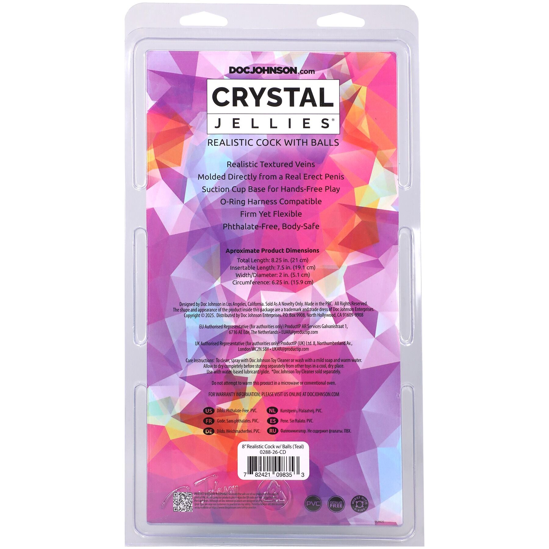 Фаллоимитатор Doc Johnson Crystal Jellies - Realistic Cock with Balls  - превью 10