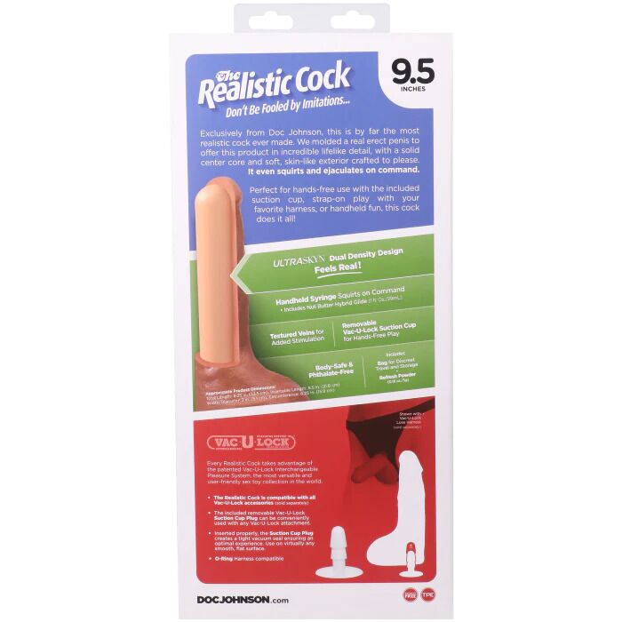 Кончающий фаллоимитатор Doc Johnson The Realistic Cock - Squirting ULTRASKYN  - превью 21