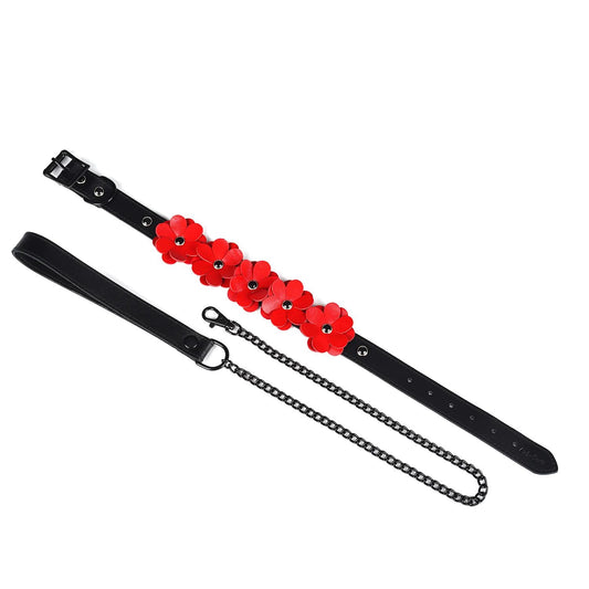Нашийник з повідцем Liebe Seele Flower Rhythm - Leather Flowers collar with Leash_