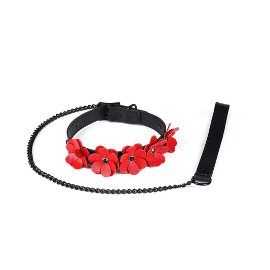 Нашийник з повідцем Liebe Seele Flower Rhythm - Leather Flowers collar with Leash