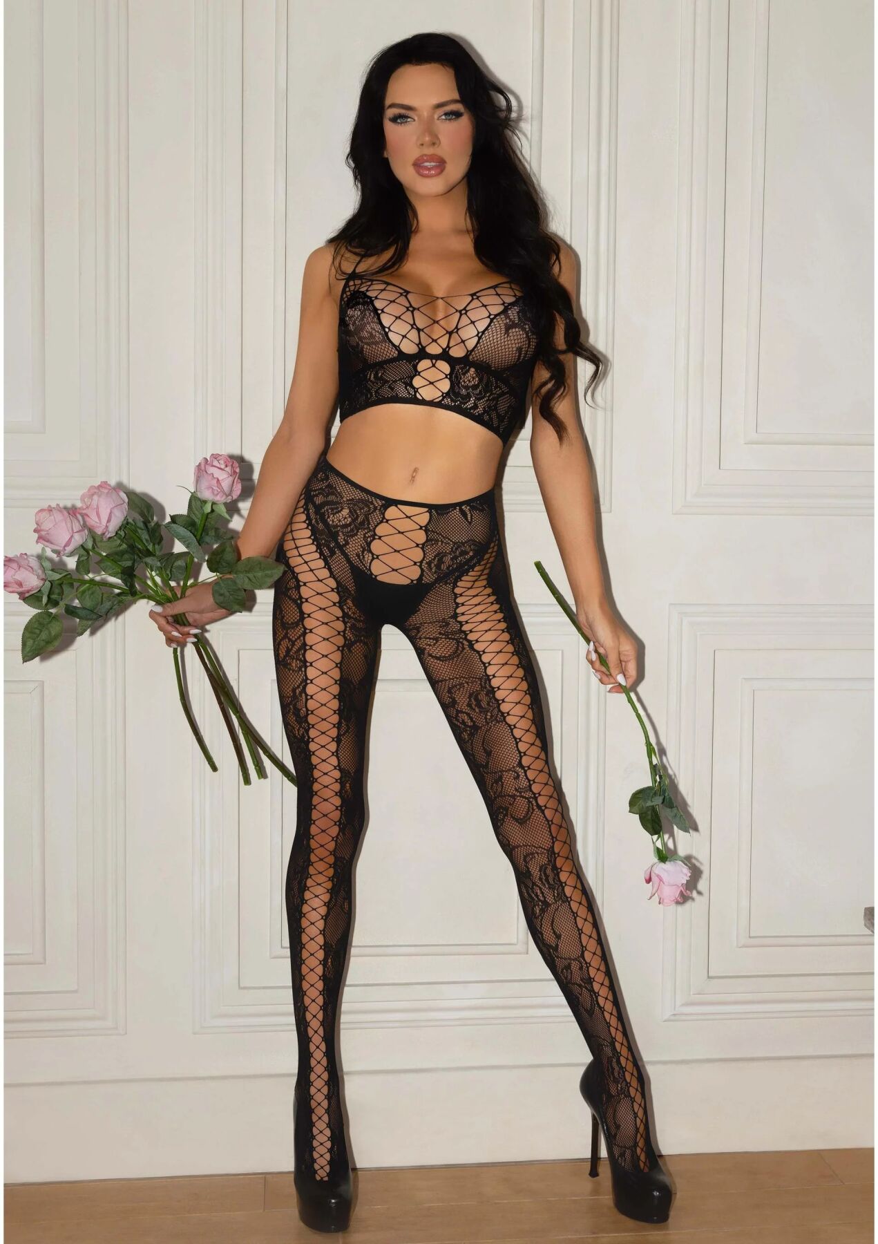 Комплект Leg Avenue Net & Lace Crop Top and Tights  - фото 5