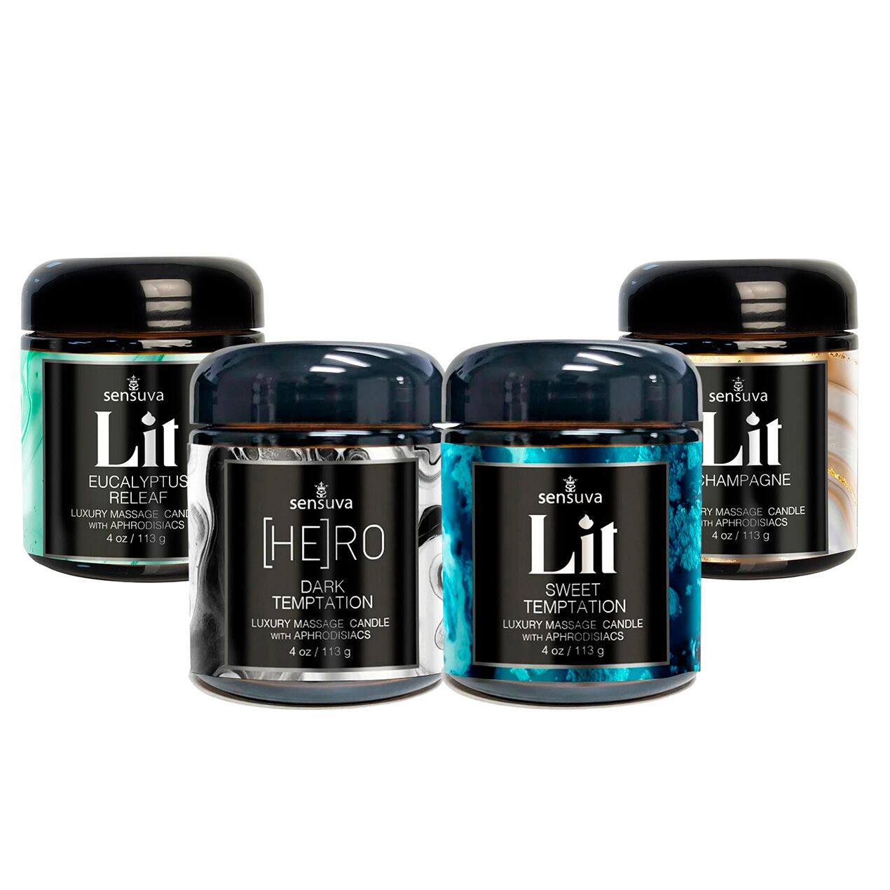 Набор массажных свечей LIT 4 piece Variety Pack Luxury Massage Candles  - фото 1